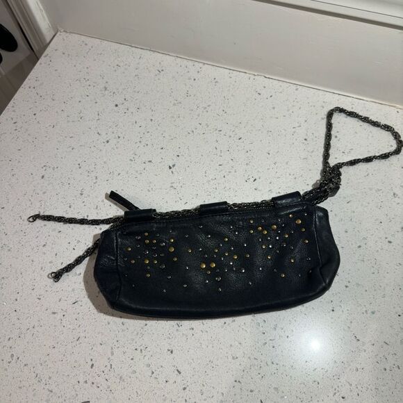 Genuine Leather Armani Exchange Studded Wristlet / Chain Clutch Womens Black Bag - Picture 1 of 8